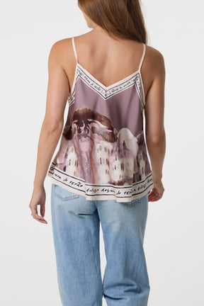 Satin Landscape Print Cami Top