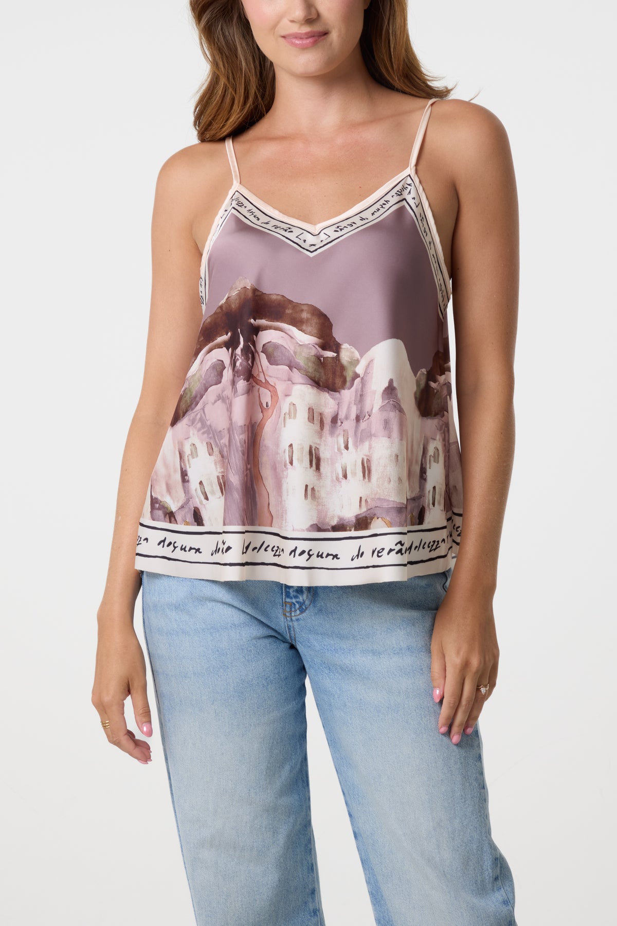 Satin Landscape Print Cami Top