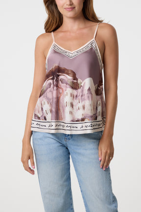 Satin Landscape Print Cami Top