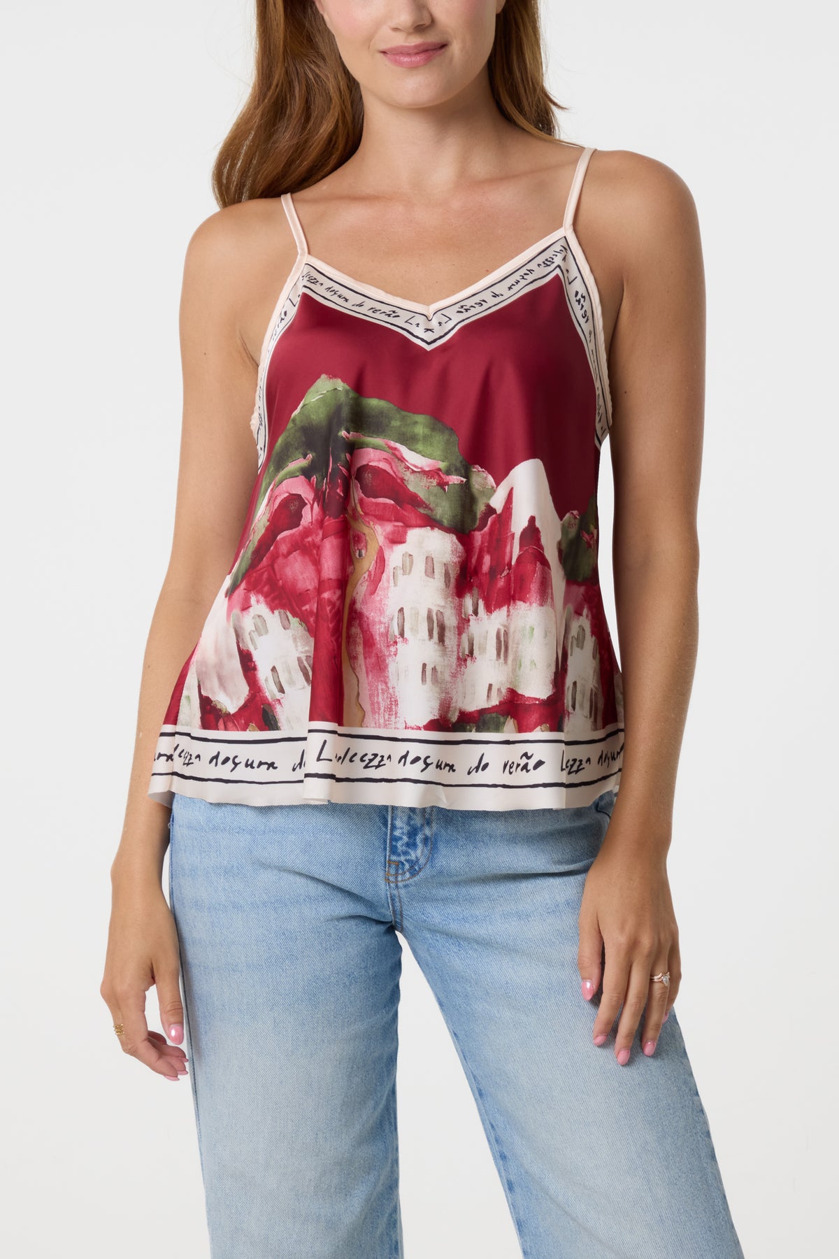 Satin Landscape Print Cami Top
