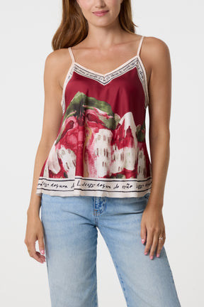 Satin Landscape Print Cami Top