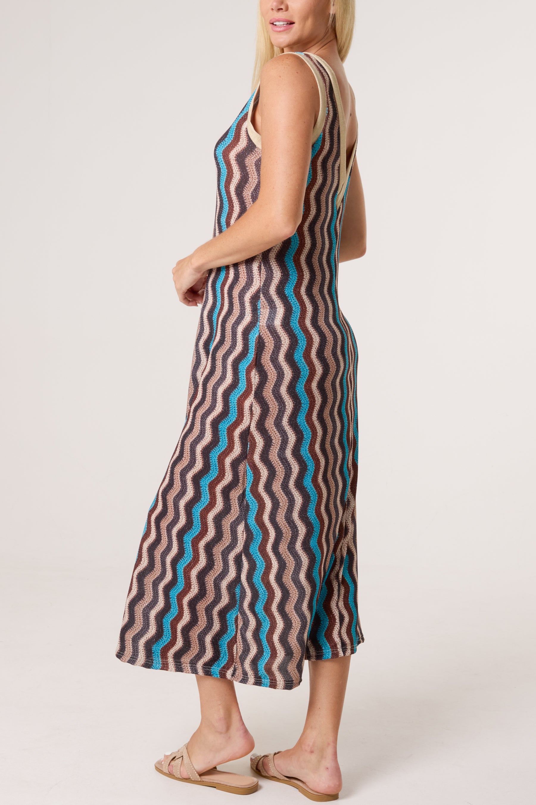 Lurex Wave Pattern V-Neck Dress