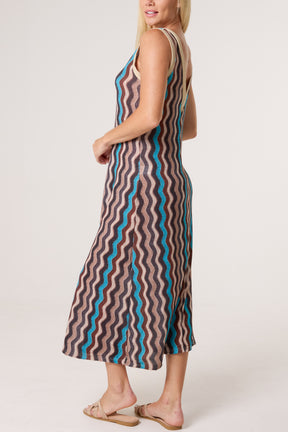 Lurex Wave Pattern V-Neck Dress