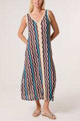 Lurex Wave Pattern V-Neck Dress