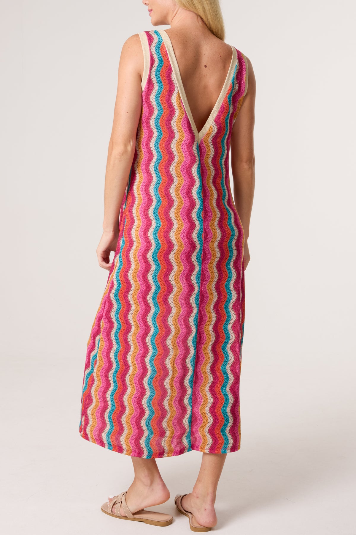 Lurex Wave Pattern V-Neck Dress