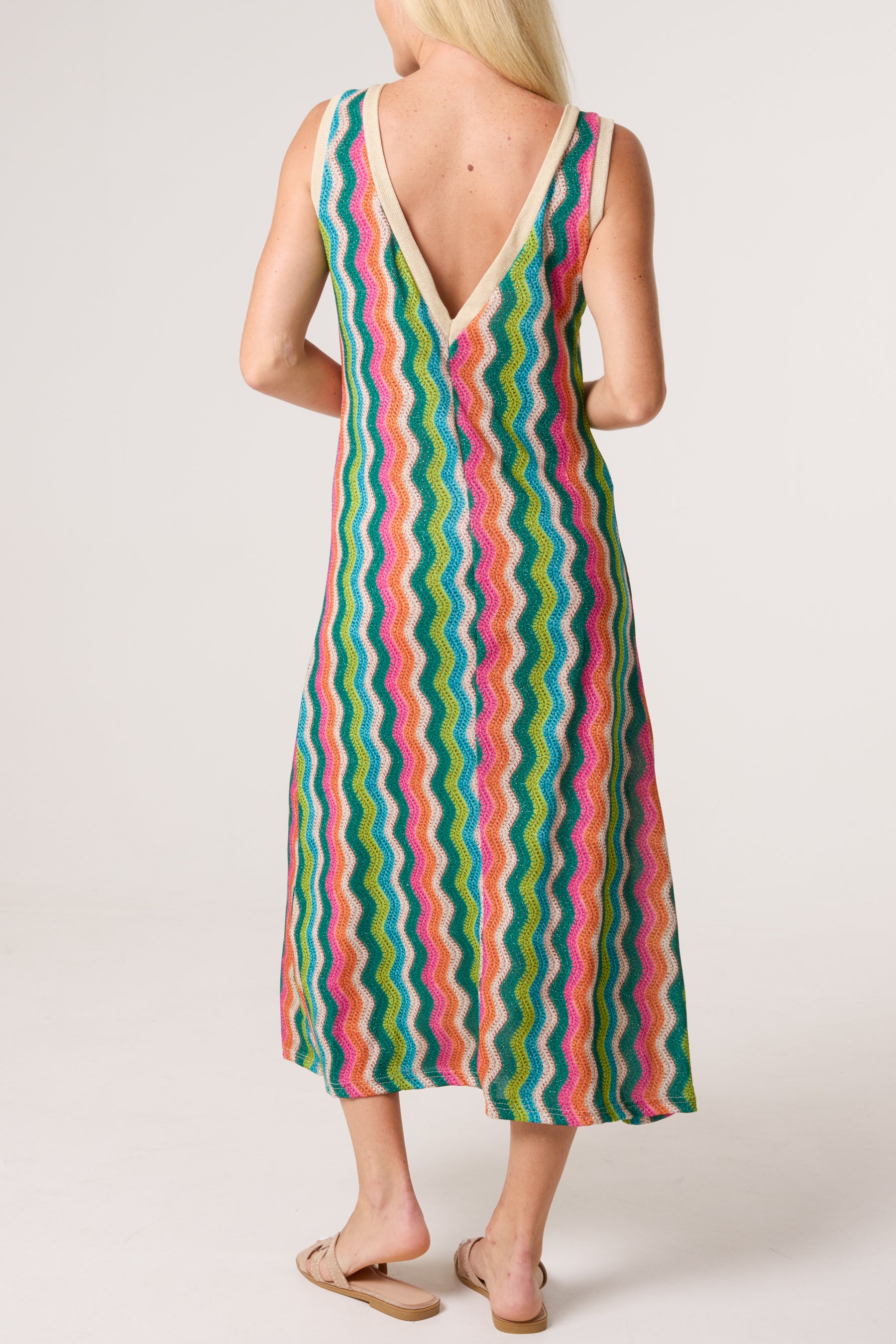 Lurex Wave Pattern V-Neck Dress