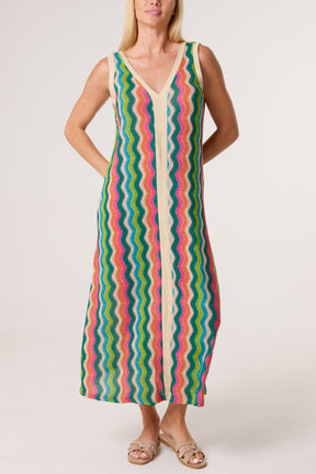 Lurex Wave Pattern V-Neck Dress