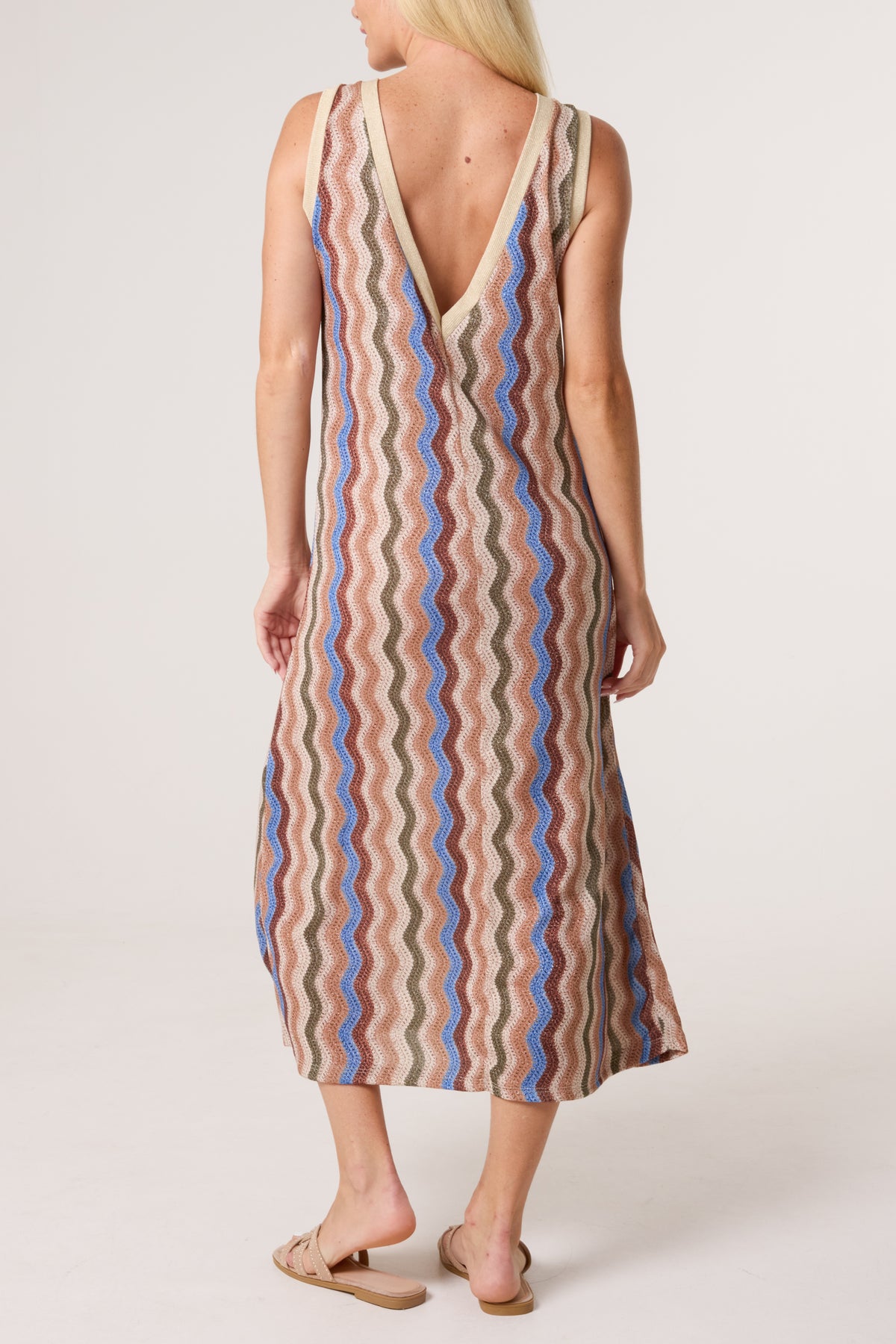 Lurex Wave Pattern V-Neck Dress