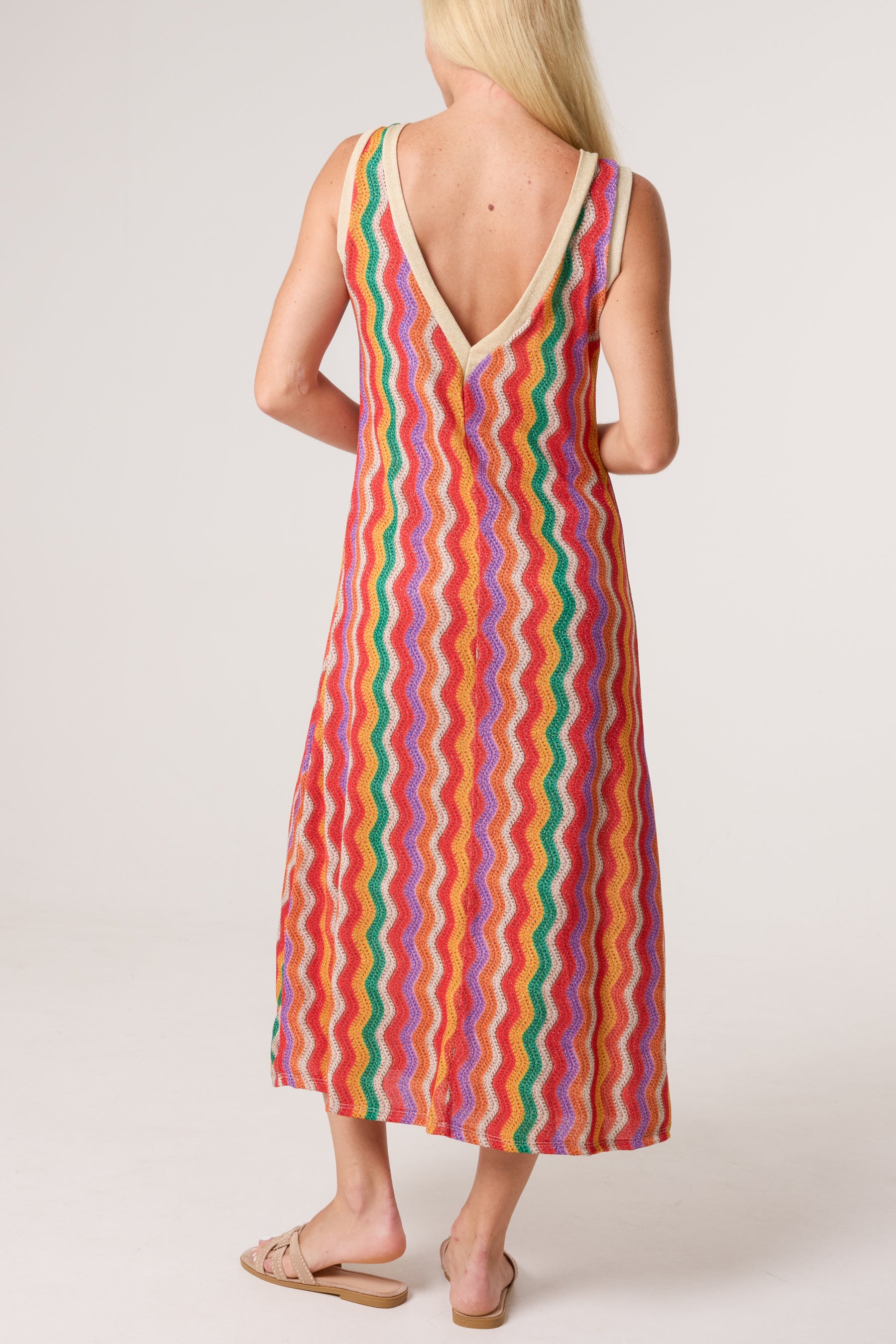 Lurex Wave Pattern V-Neck Dress