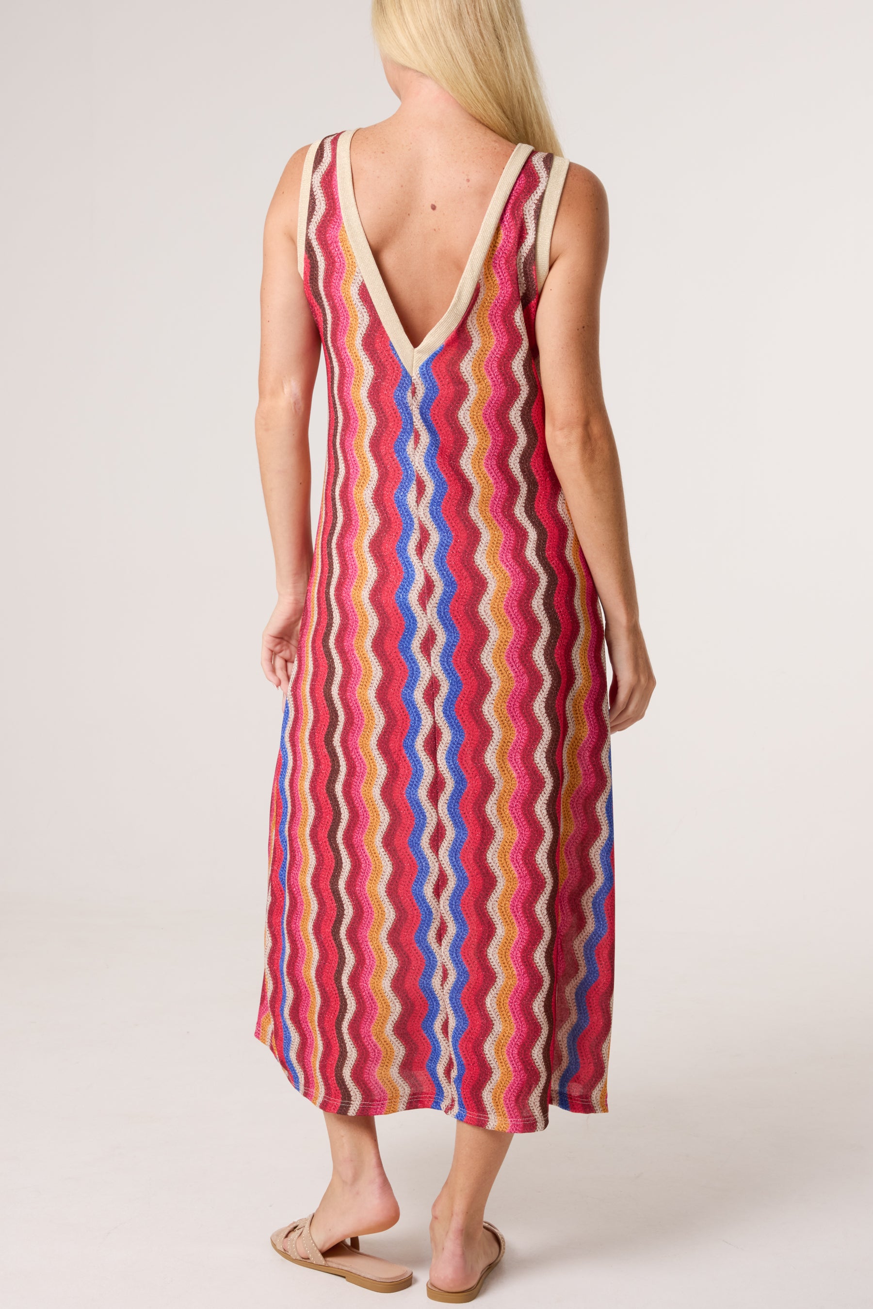 Lurex Wave Pattern V-Neck Dress