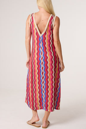 Lurex Wave Pattern V-Neck Dress