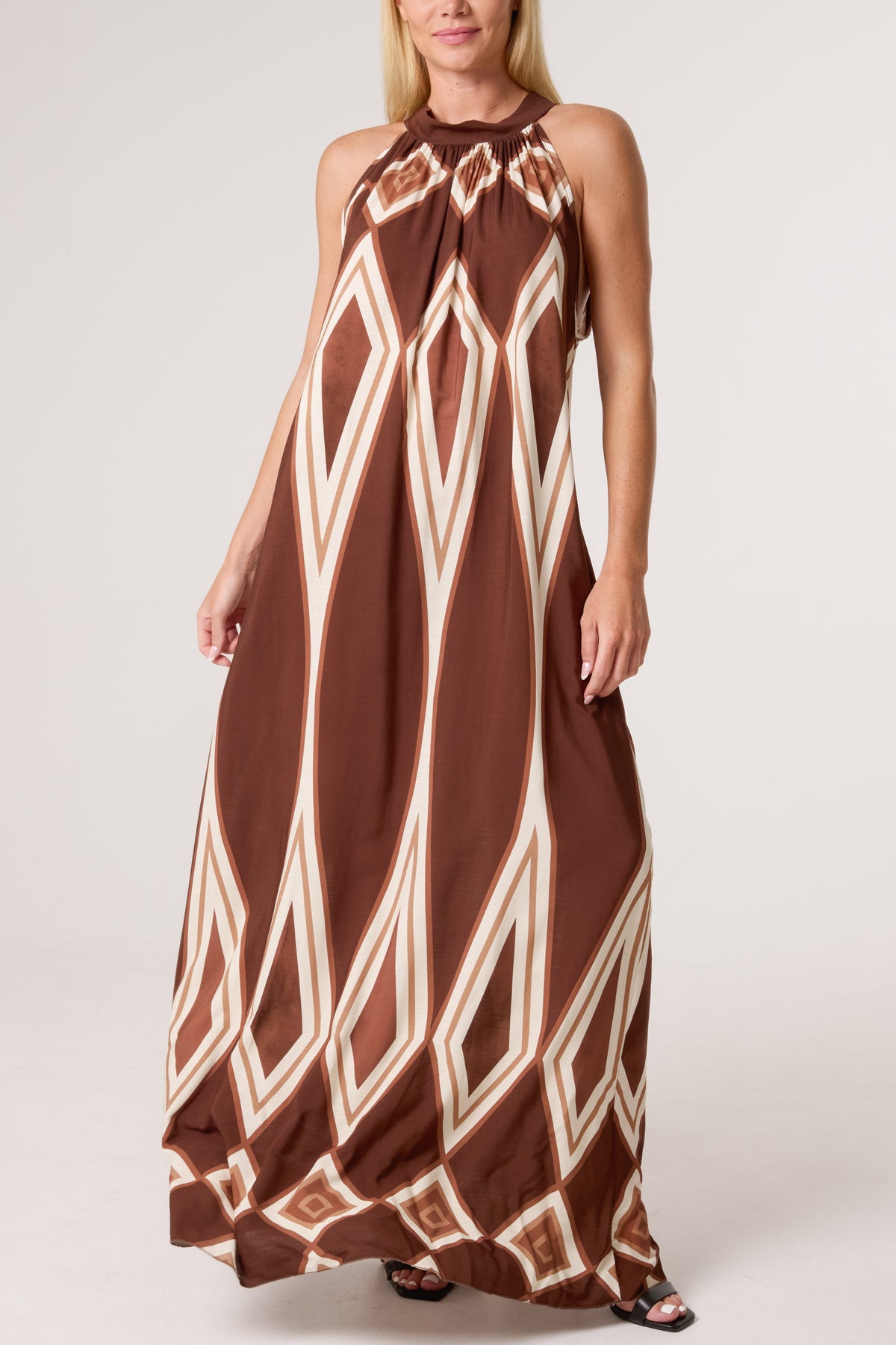 Halterneck Diamond Print Maxi Dress
