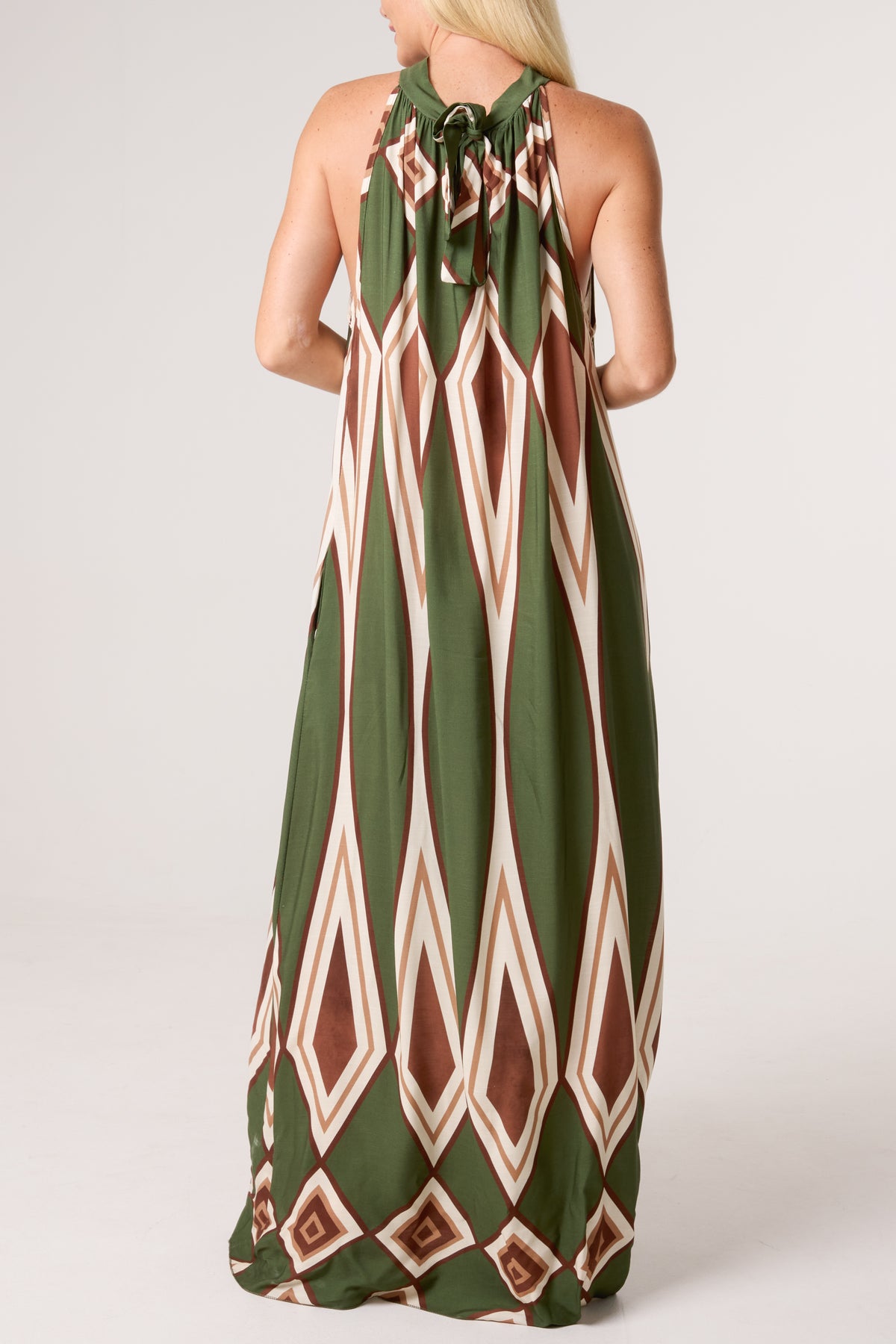 Halterneck Diamond Print Maxi Dress