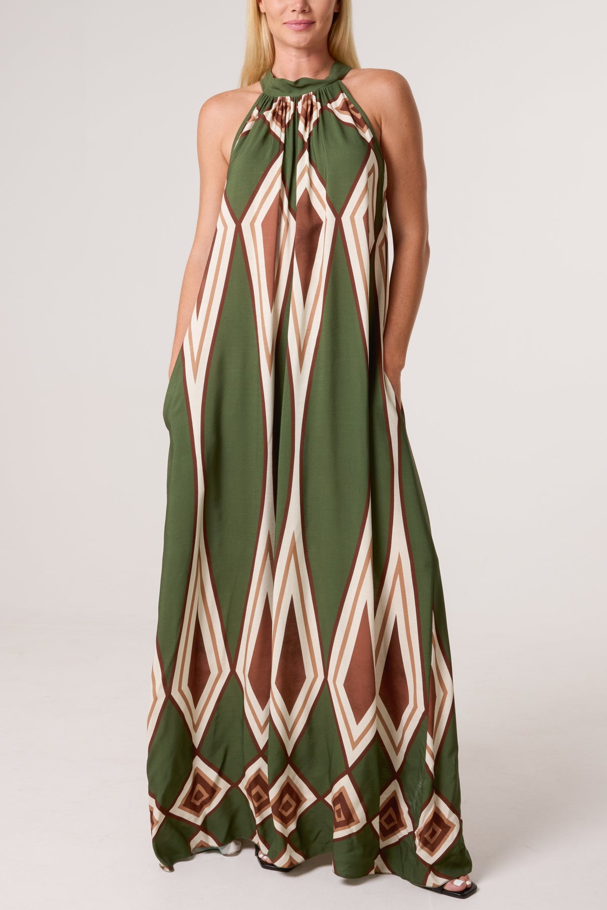 Halterneck Diamond Print Maxi Dress