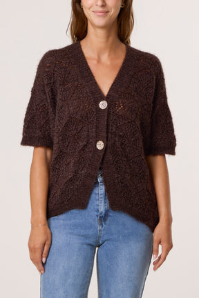 Pointelle Knit Short Sleeve Cardigan