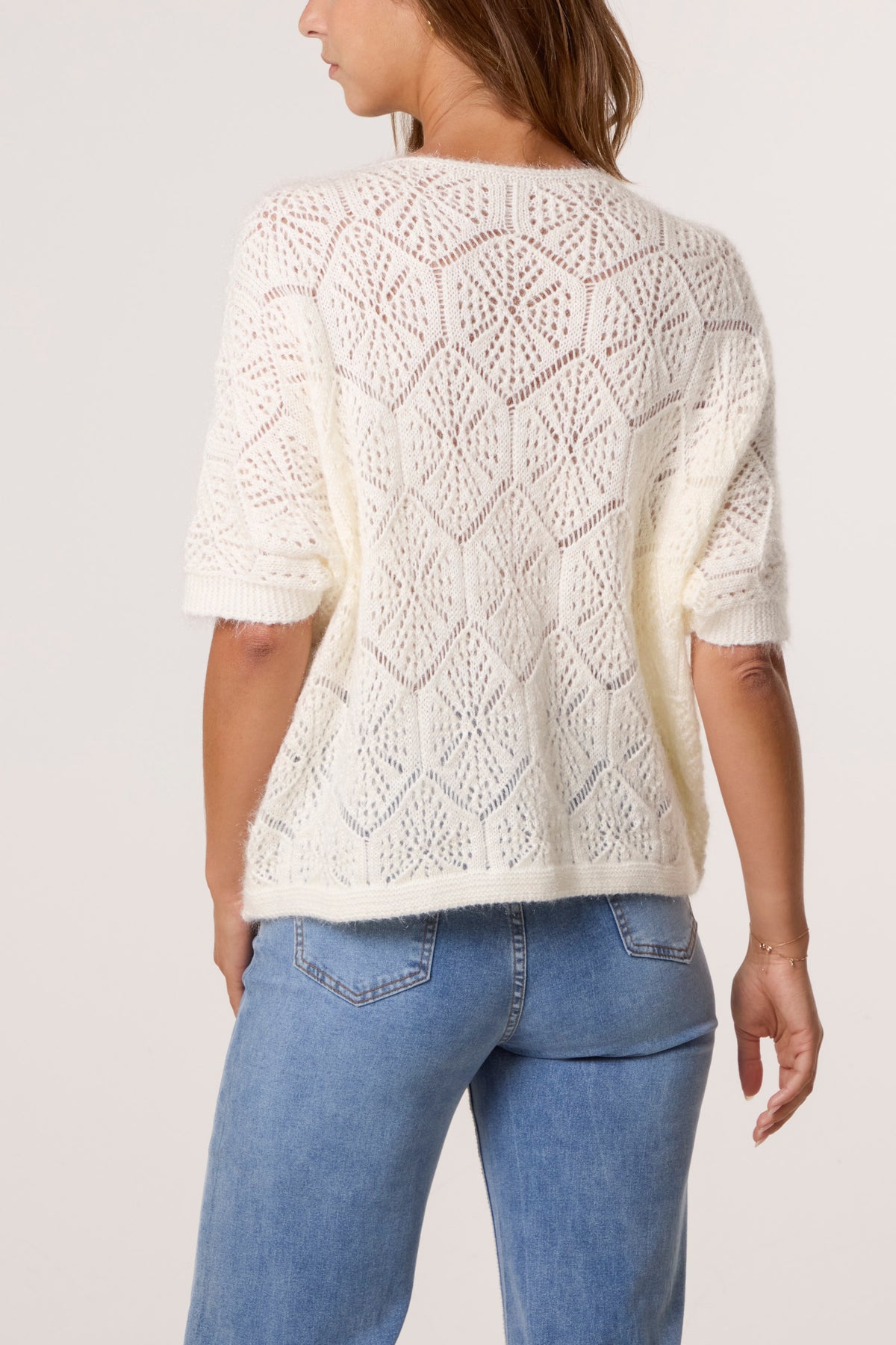 Pointelle Knit Short Sleeve Cardigan