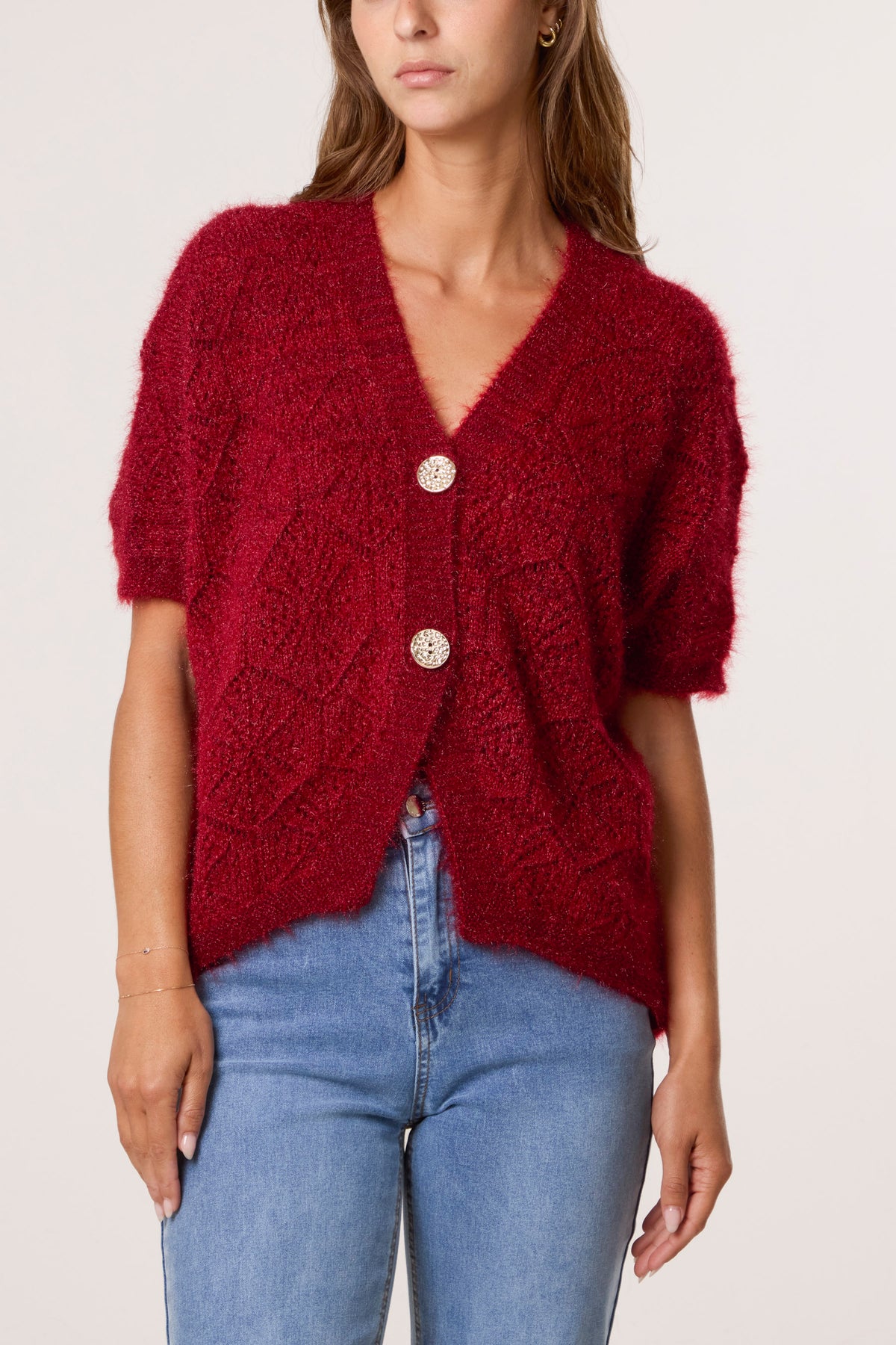 Pointelle Knit Short Sleeve Cardigan