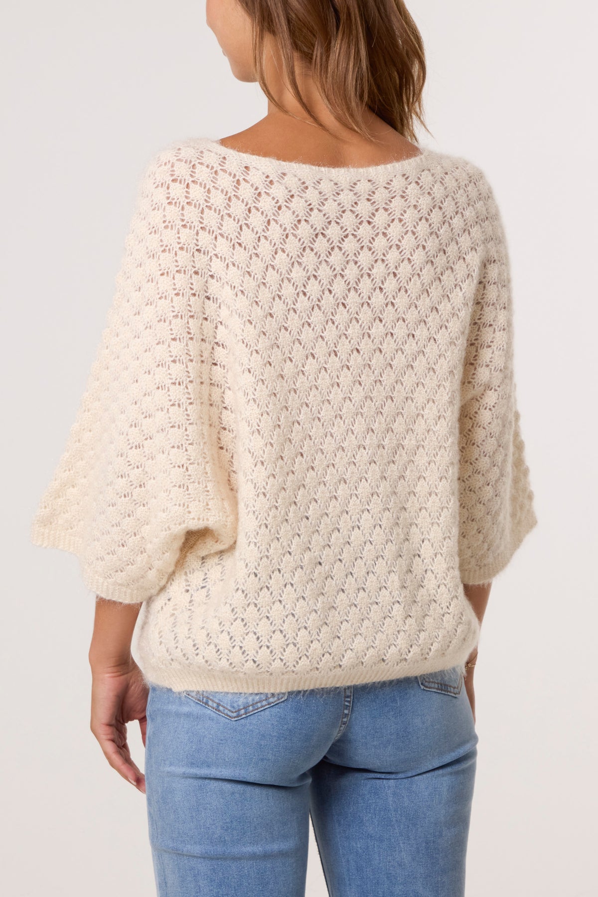 Pointelle Knit 3/4 Sleeve Jumper