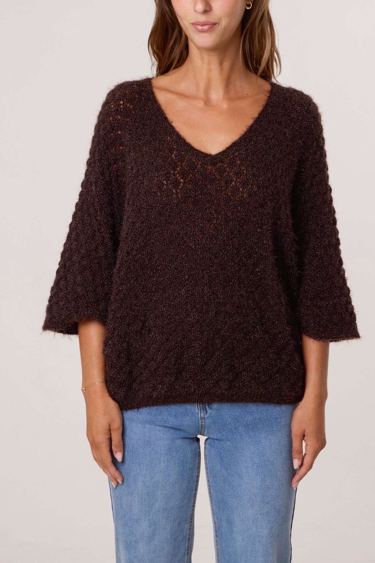 Pointelle Knit 3/4 Sleeve Jumper