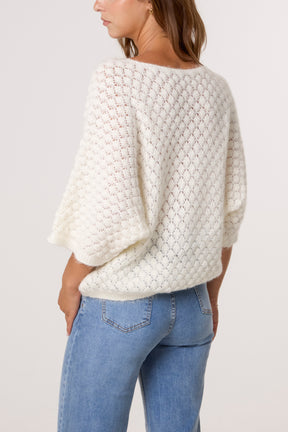 Pointelle Knit 3/4 Sleeve Jumper