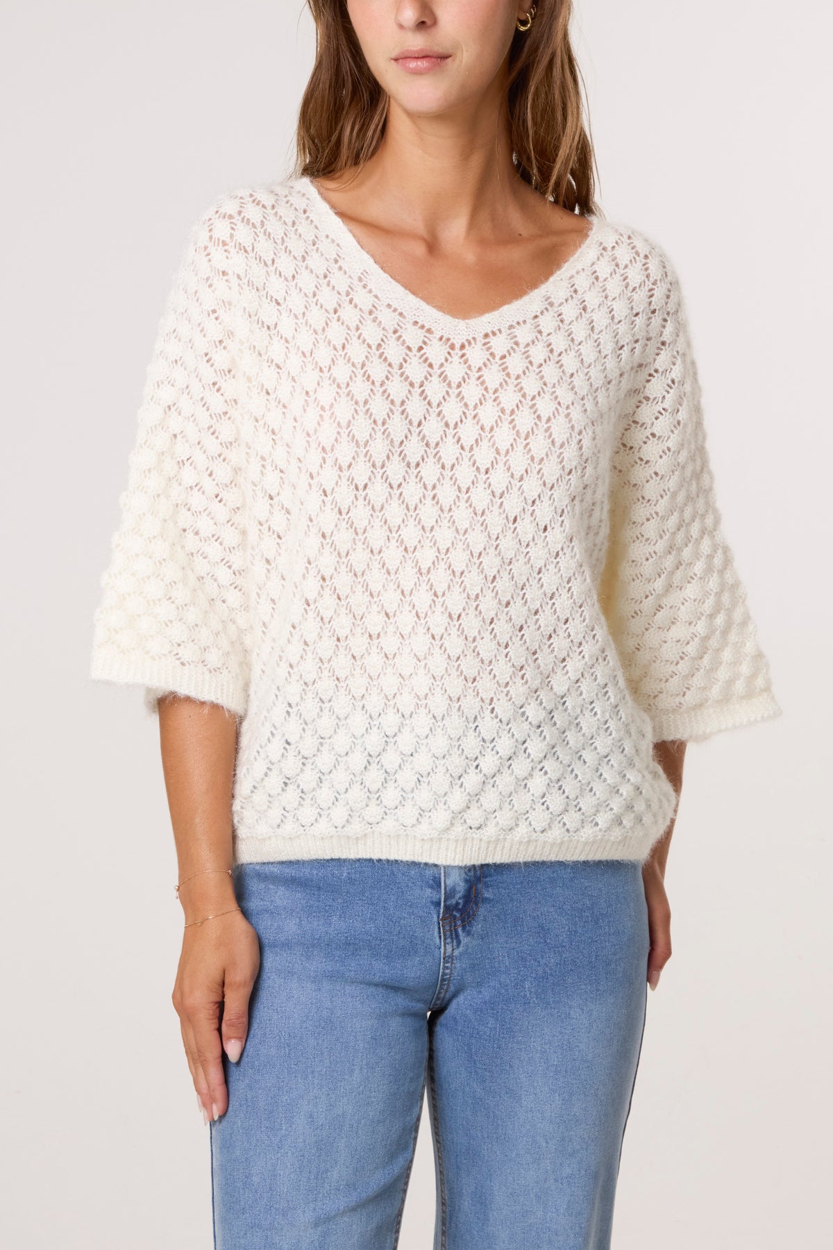 Pointelle Knit 3/4 Sleeve Jumper