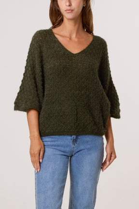 Pointelle Knit 3/4 Sleeve Jumper