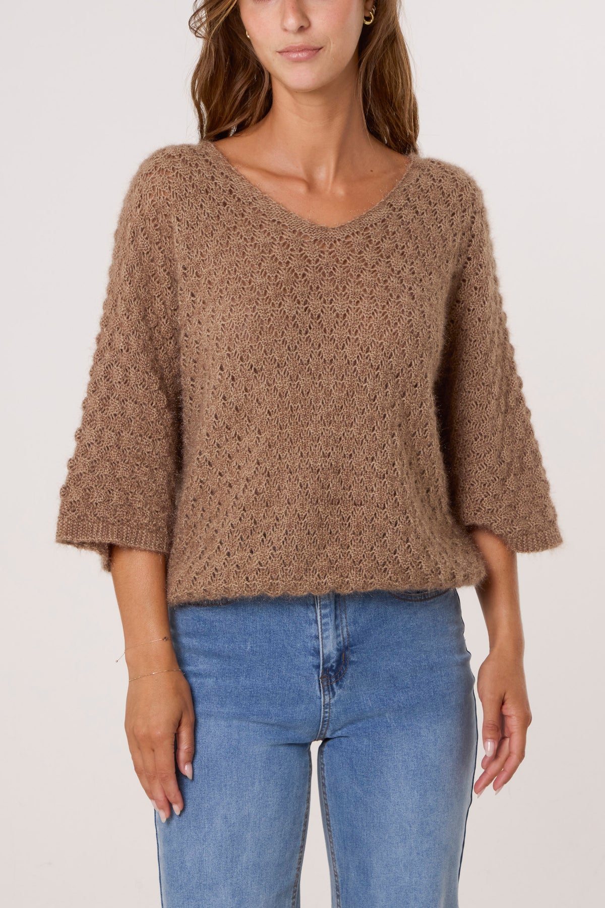 Pointelle Knit 3/4 Sleeve Jumper