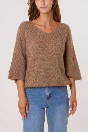 Pointelle Knit 3/4 Sleeve Jumper