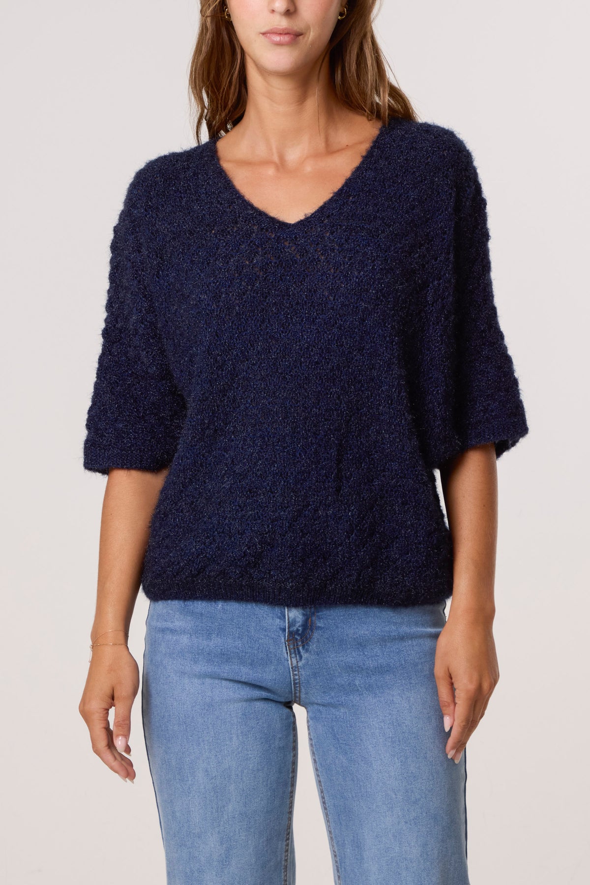 Pointelle Knit 3/4 Sleeve Jumper