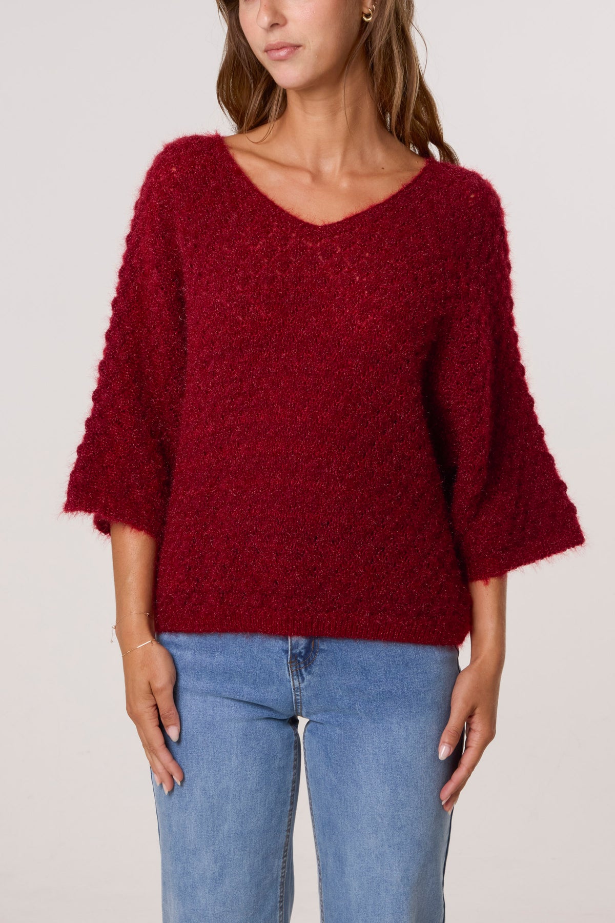 Pointelle Knit 3/4 Sleeve Jumper