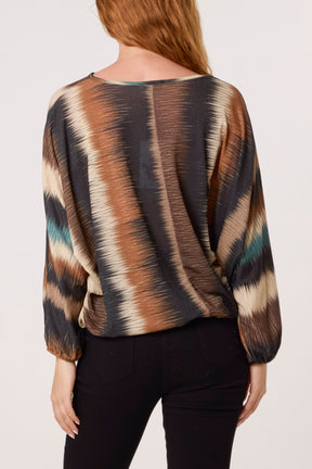 Blurred Bubble Hem Batwing Top