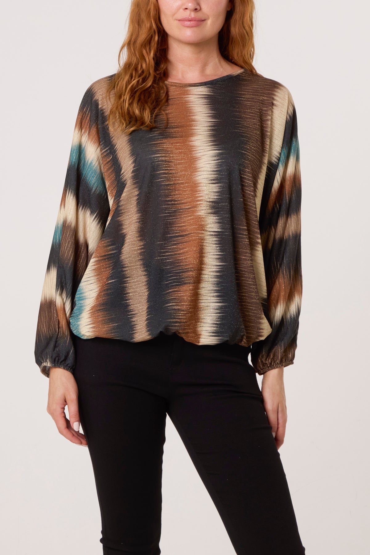 Blurred Bubble Hem Batwing Top