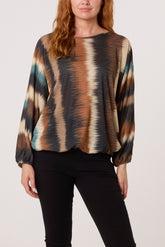 Blurred Bubble Hem Batwing Top