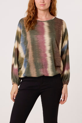 Blurred Bubble Hem Batwing Top