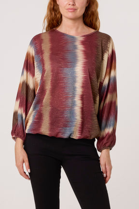 Blurred Bubble Hem Batwing Top