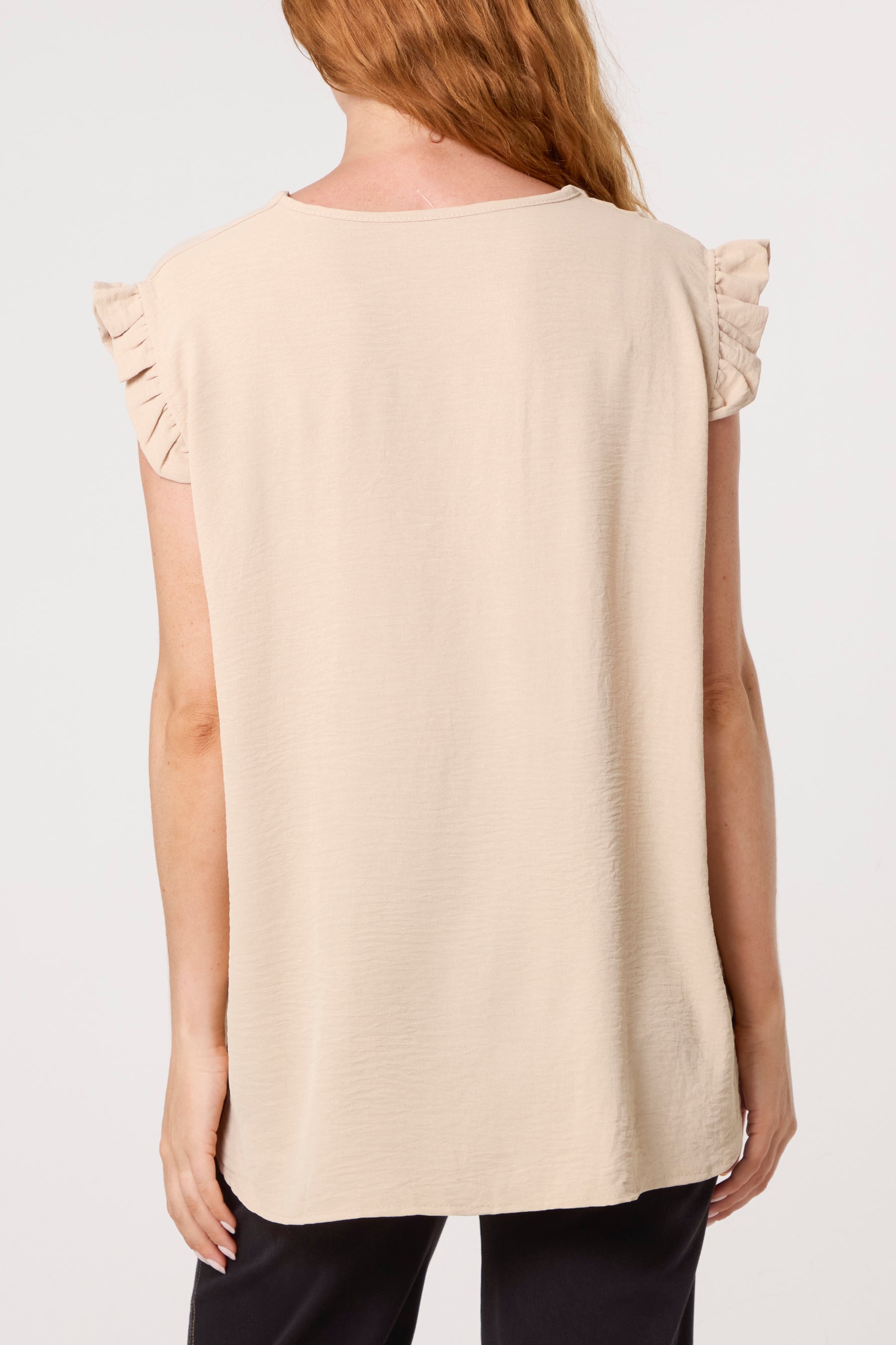 Frill Sleeve Front Button V-Neck Top