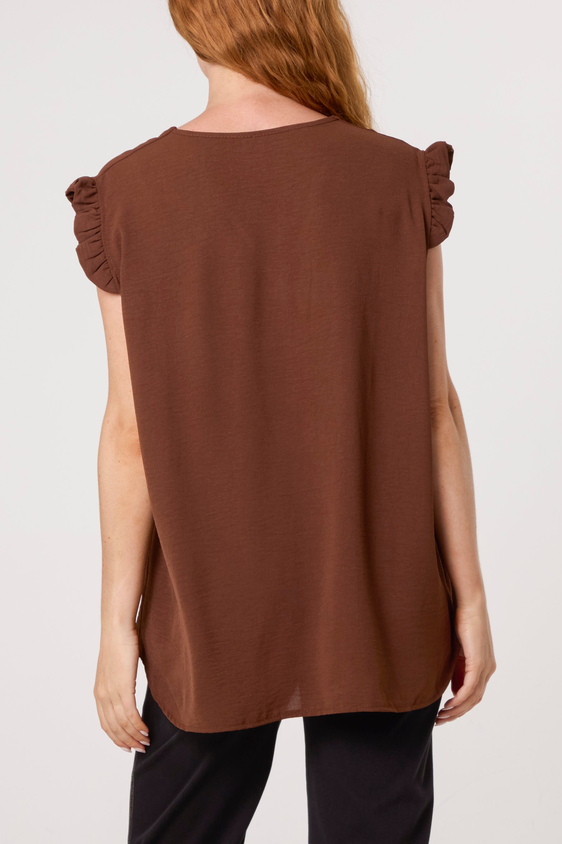 Frill Sleeve Front Button V-Neck Top