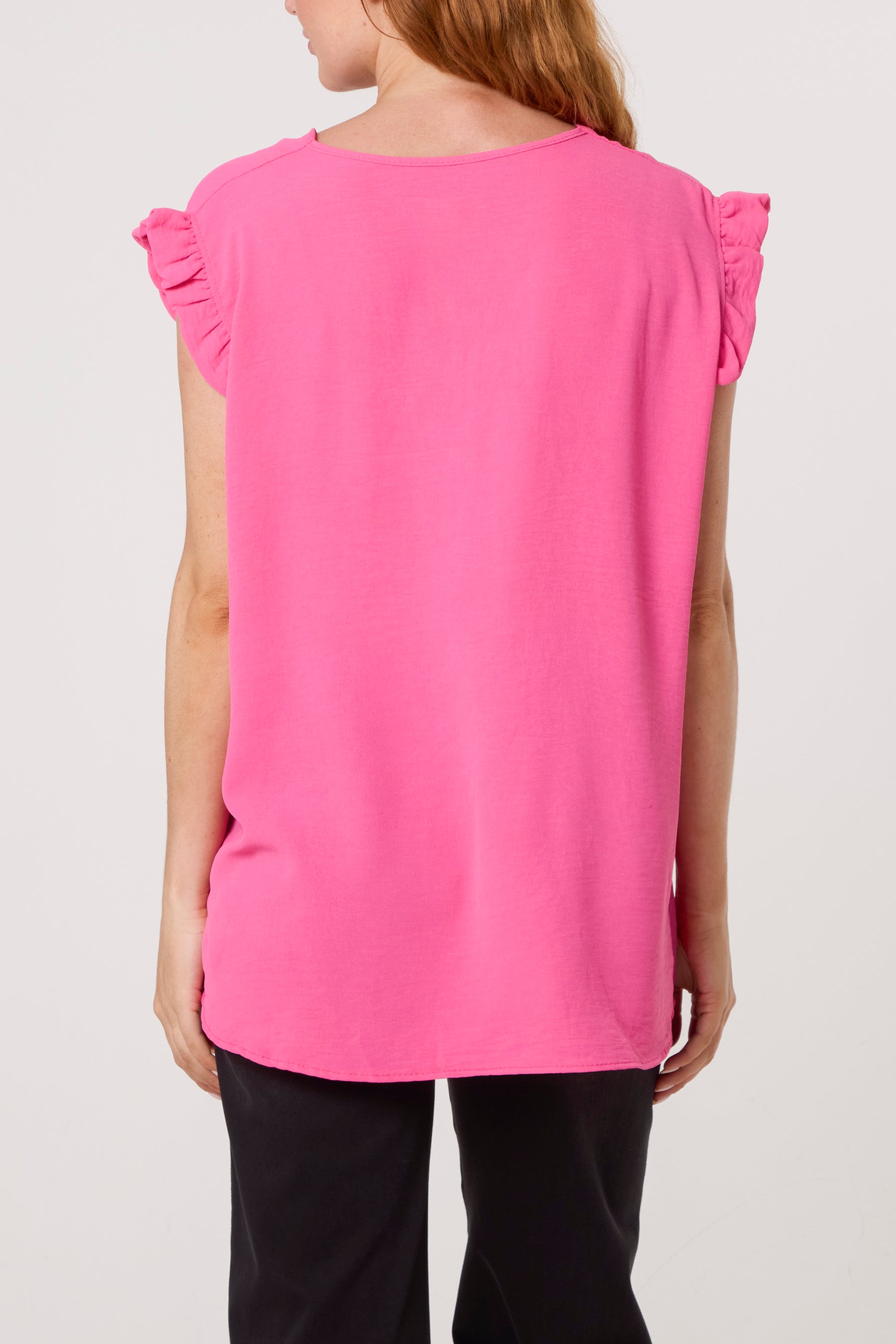 Frill Sleeve Front Button V-Neck Top