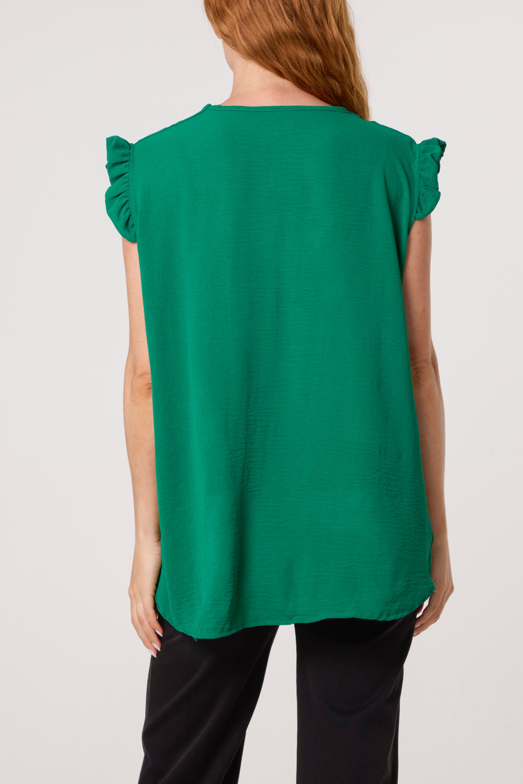 Frill Sleeve Front Button V-Neck Top