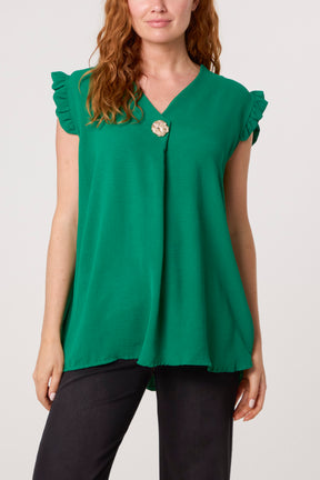Frill Sleeve Front Button V-Neck Top