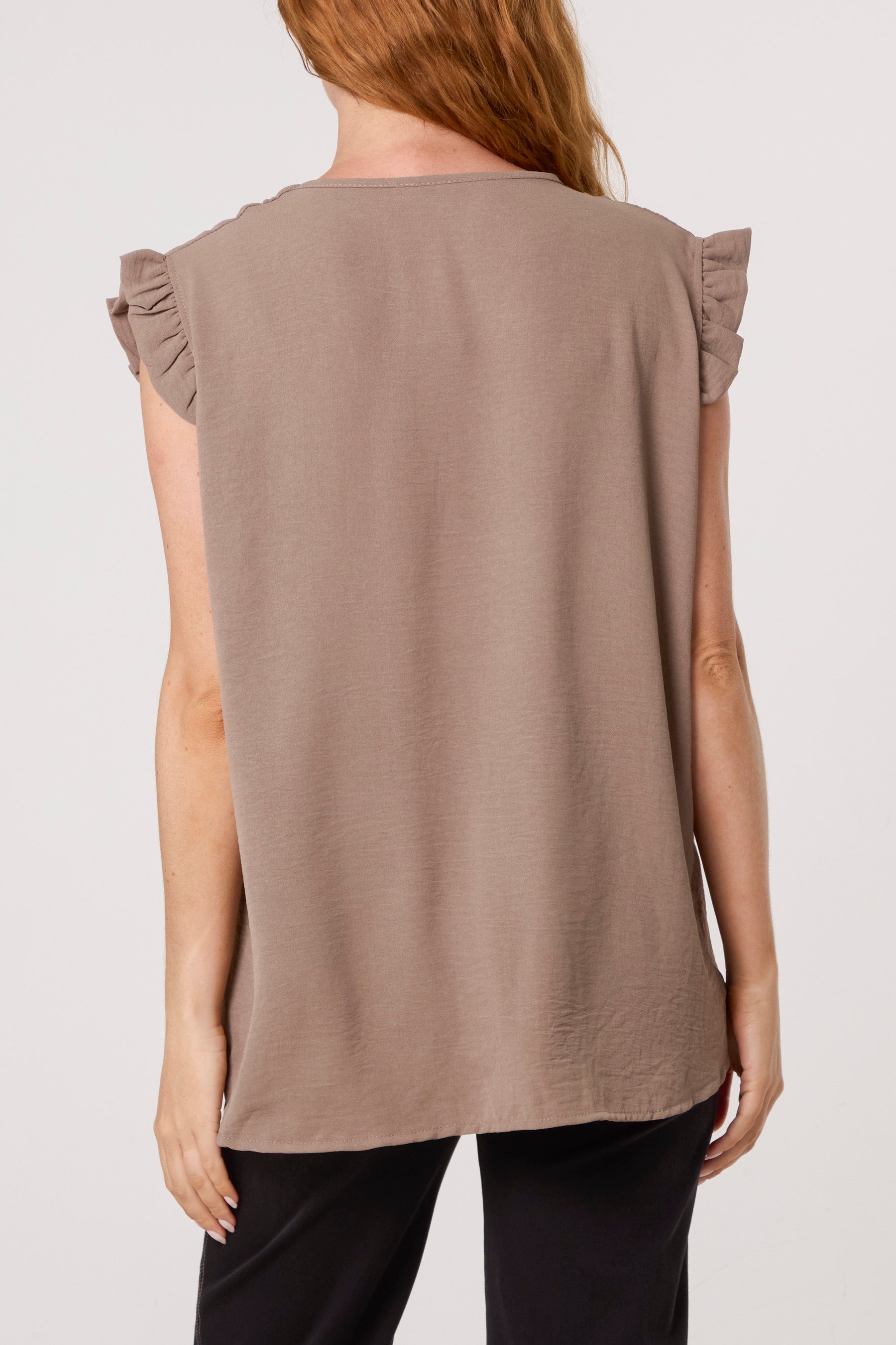 Frill Sleeve Front Button V-Neck Top