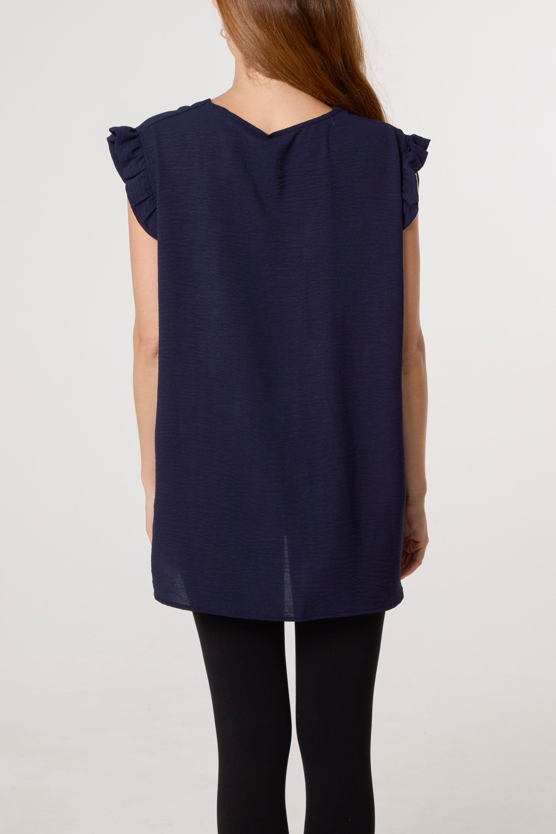 Frill Sleeve Front Button V-Neck Top