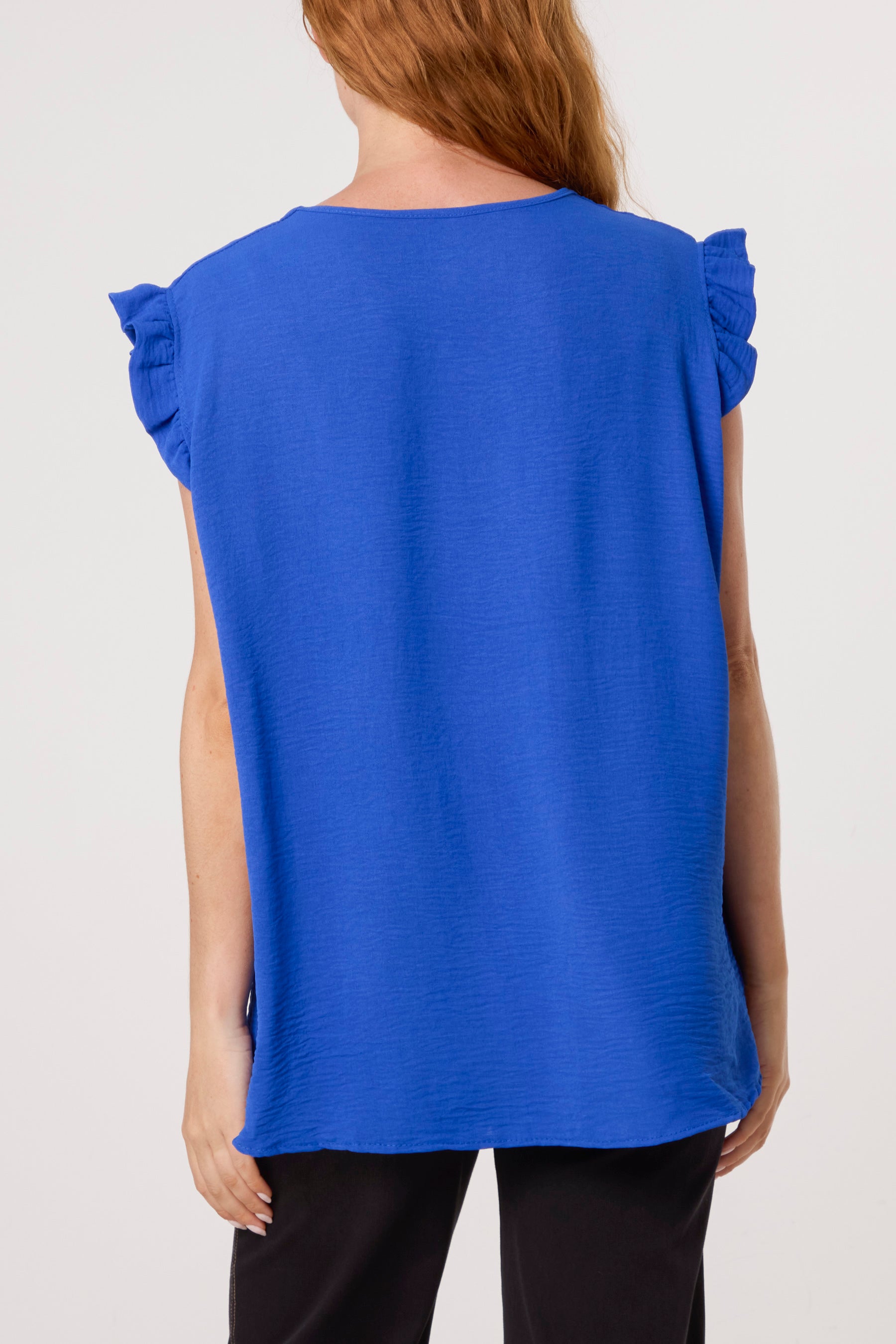 Frill Sleeve Front Button V-Neck Top