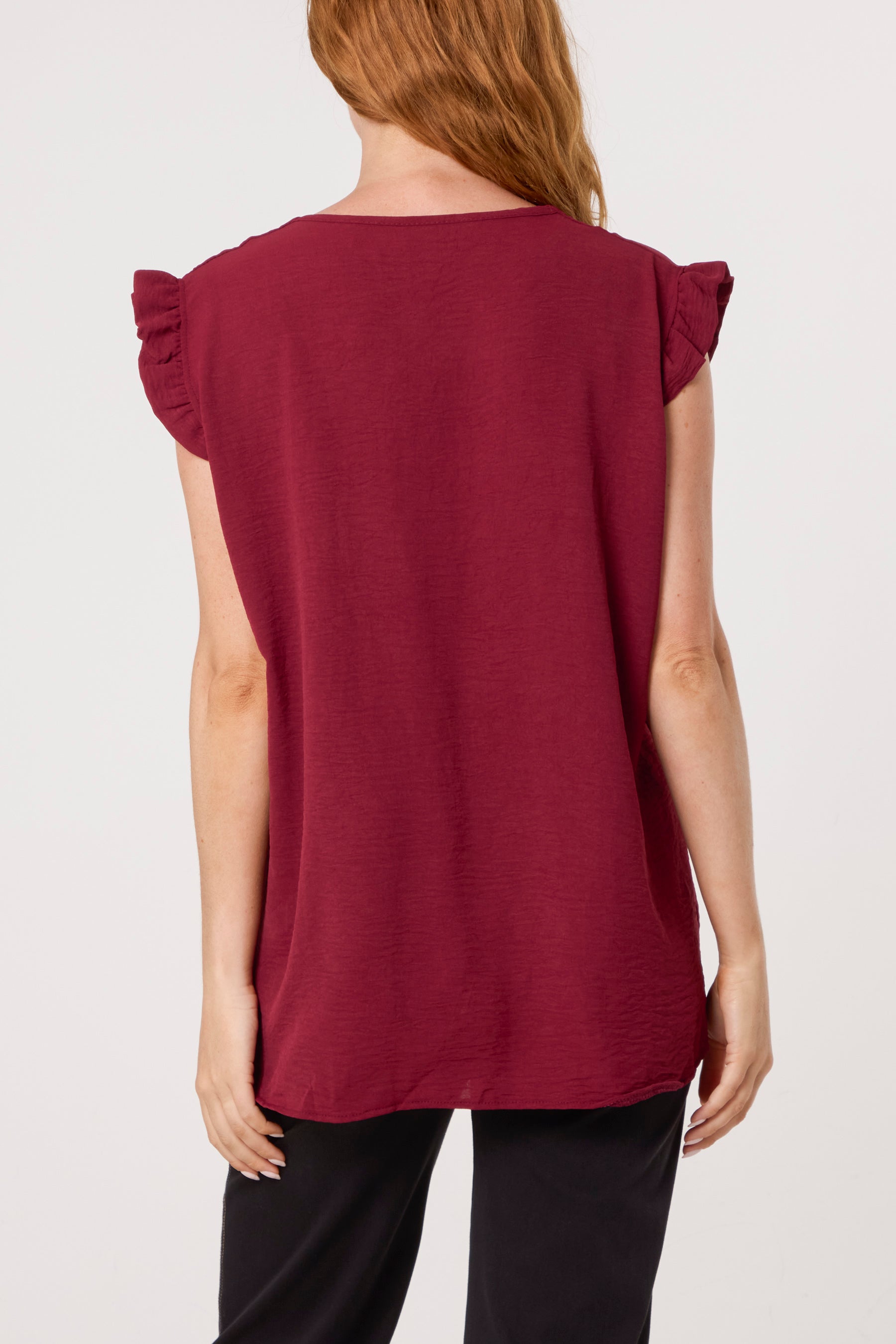 Frill Sleeve Front Button V-Neck Top