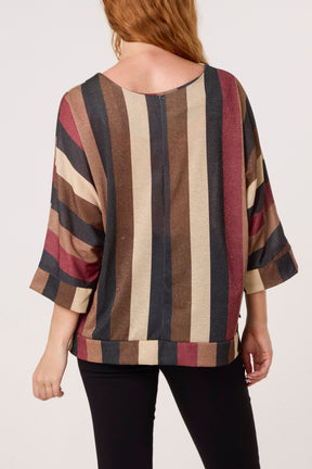 Metallic Knit Multi Stripe Fine Jumper