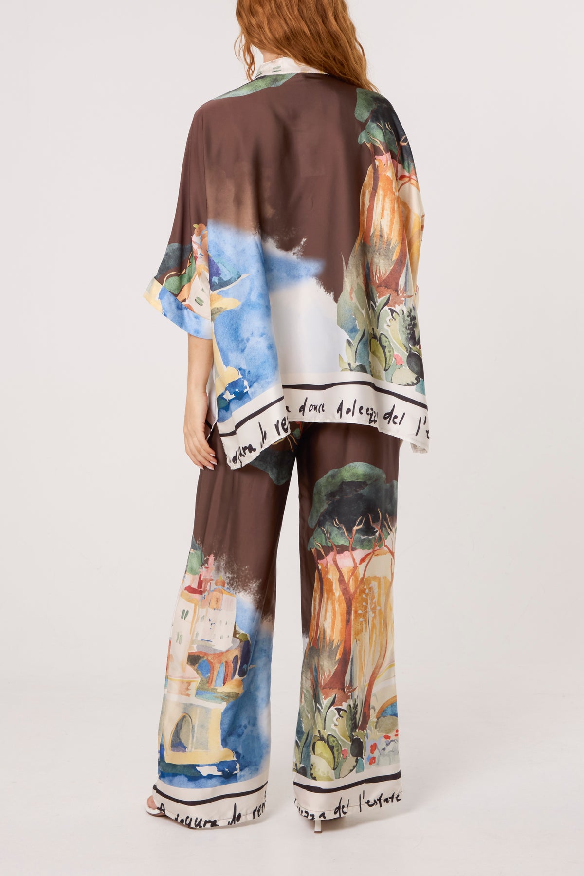 Landscape Print Two Piece Satin Set