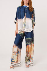 Landscape Print Two Piece Satin Set