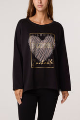 J'Adore Diamante Round Neck Sweat Top