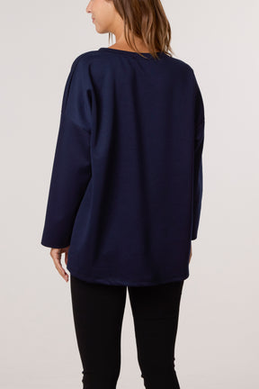 J'Adore Diamante Round Neck Sweat Top