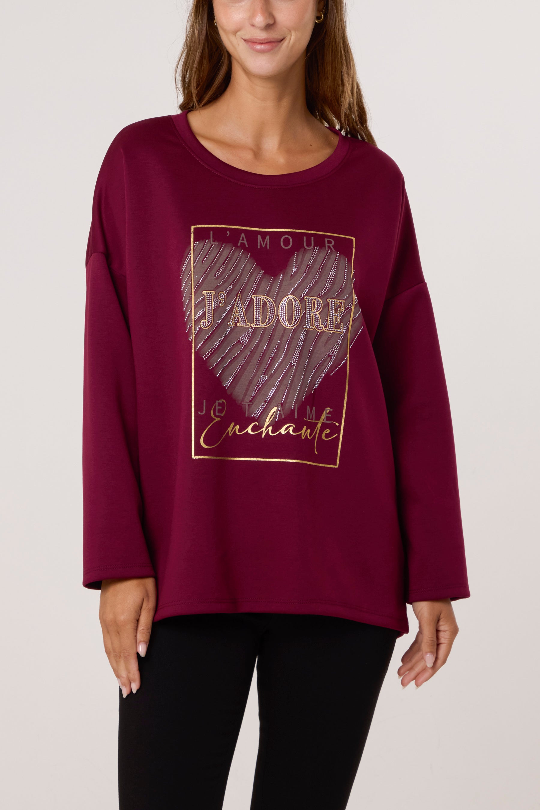 J'Adore Diamante Round Neck Sweat Top